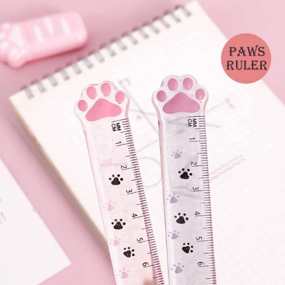 1/2Pcs Cute Cat Paw Straight Ruler, Clear Plastic Measuring & Drawing Ruler for Student Office Stationery, Kids Gift