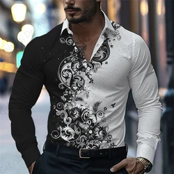 Long Sleeve Hawaiian Shirts Floral Pattern 3d Print Beach Shirt Men Fashion Casual Social Shirt Lapel Blouses Cuba Camiseta Male