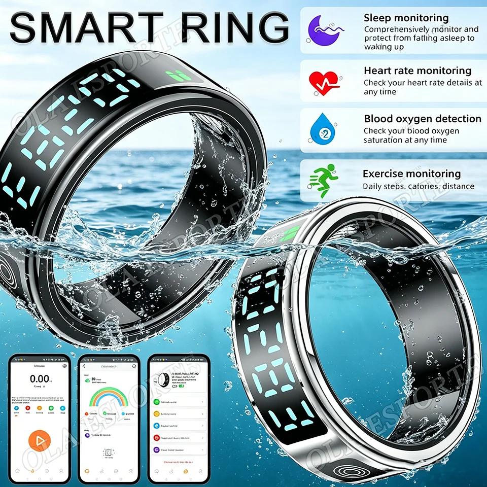 

2026 Smart Ring with Display Screen and Touch, Wireless Charging, Health Manager, 5 ATM Waterproof For Men Women Rings R12 R11