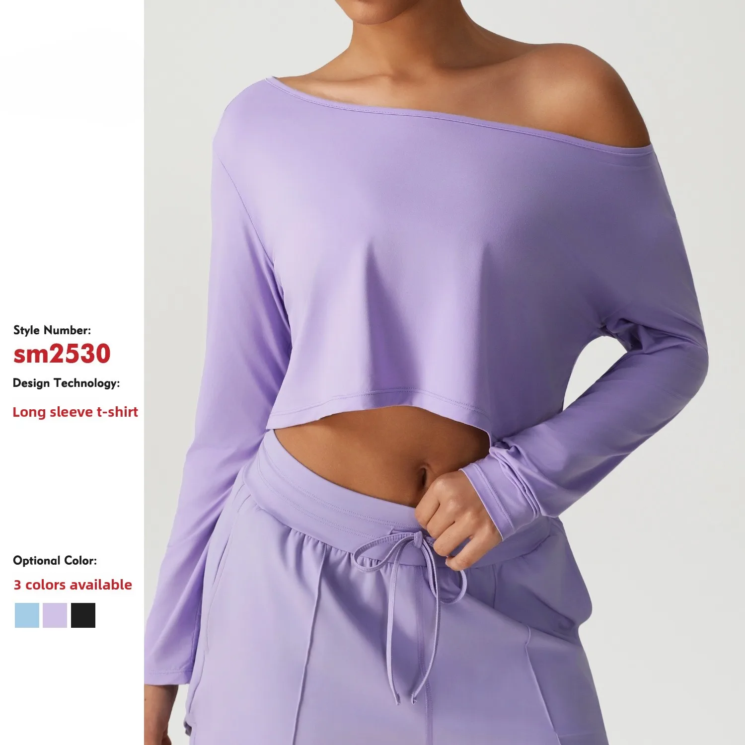 

2025 Summer New Women's Off-Shoulder Long-Sleeve Yoga T-Shirt Style High Elastic Loose Fit Perfect for Training Fitness