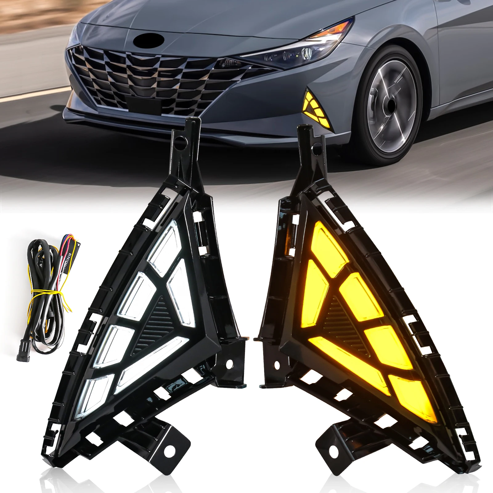 For Hyundai Elantra 2021 2022 Car LED Daytime Running Light DRL Fog Lamp Turn Signal Lamp Yellow White Accessories Waterproof