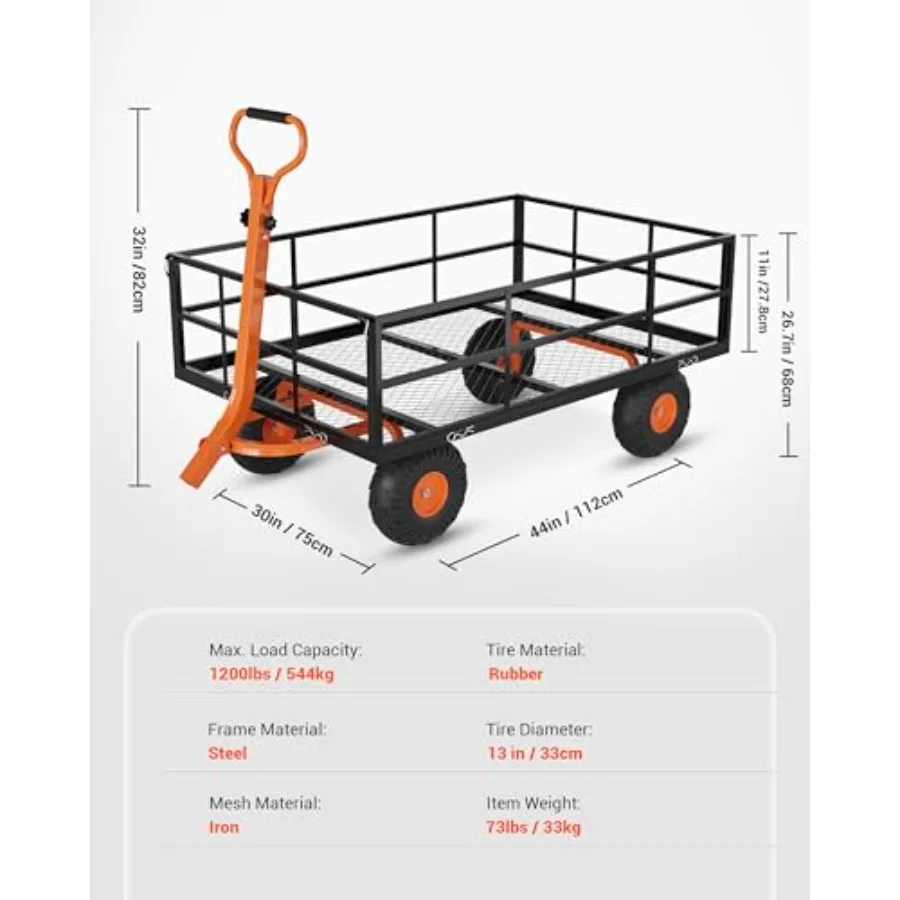 1200 LBS Heavy Duty Steel Garden Cart, 3-in-1 Yard Wagon, 13