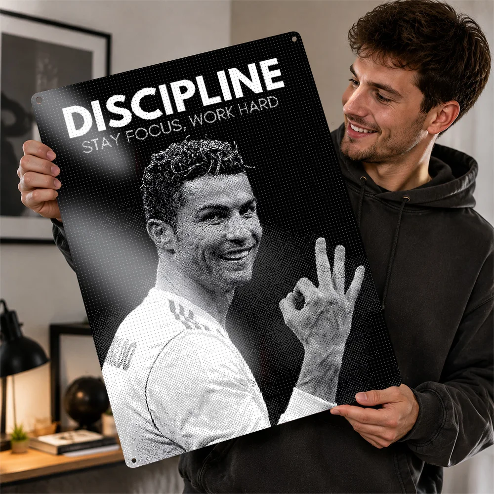 Cristiano Ronaldo Discipline Motivational Textured Metal Poster Dynamic Wall Art For Home Gym Personalized Aluminum Sign Gift