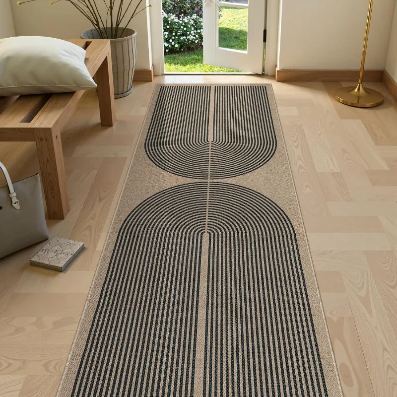 Modern Geometry Art Runner Rug Minimalist Solid Color Coil Ripple Pattern Carpet Bedroom Bedside Entrance Long Door Mat Rug