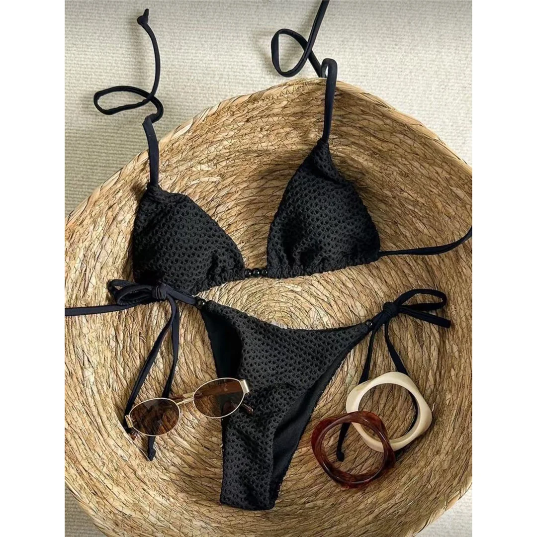 Zweiteiliges Bikini-Set mit Trägern, hohem Beinausschnitt, Badeanzug, Badebekleidung, aushöhlendem Design, Neckholder-Bikini, Damen-Badeanzug, Damen-Badebekleidung M126 – Detail 7