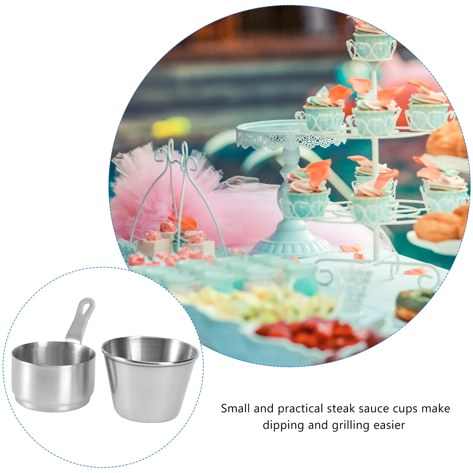 

Stainless Steel Bowl Kitchen Cup Mini Food Pot Seasoning Container Dipping Cups BBQ Kitchen Sauce Cup Tableware Set