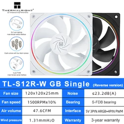 Thermalright TL-S12R-W Case Fan 120mm HALO Reverse CPU Cooling Fan CPU Air Cooler TL-S12 5V 3PIN ARGB Aperture Chassis Fan