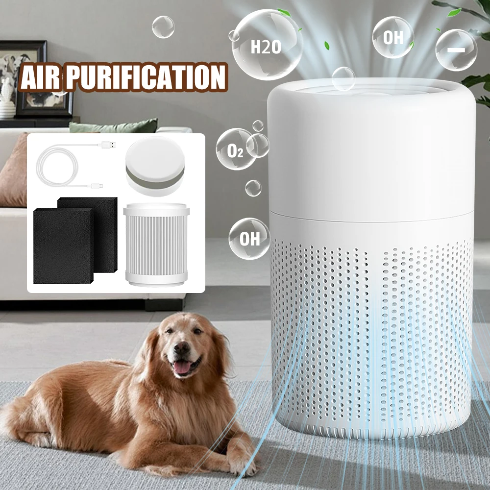 USB Portable Air Purifier H13 HEPA Filter Negative Ion Air Cleaner Low Noise Remove Dust Odor Formaldehyde Pet Dander Mini Air Purifier for Home Bedroom Office