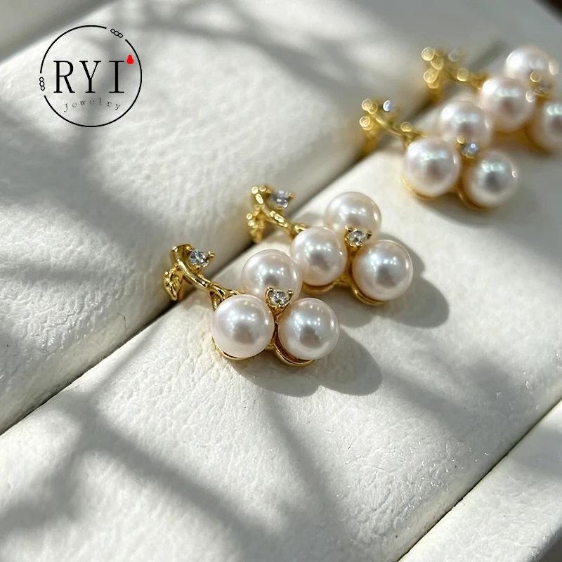 Natural Freshwater Pearl Grape Earrings With Sweet And Niche Design Earrings 3-4mm Gold Color Accessories For Women