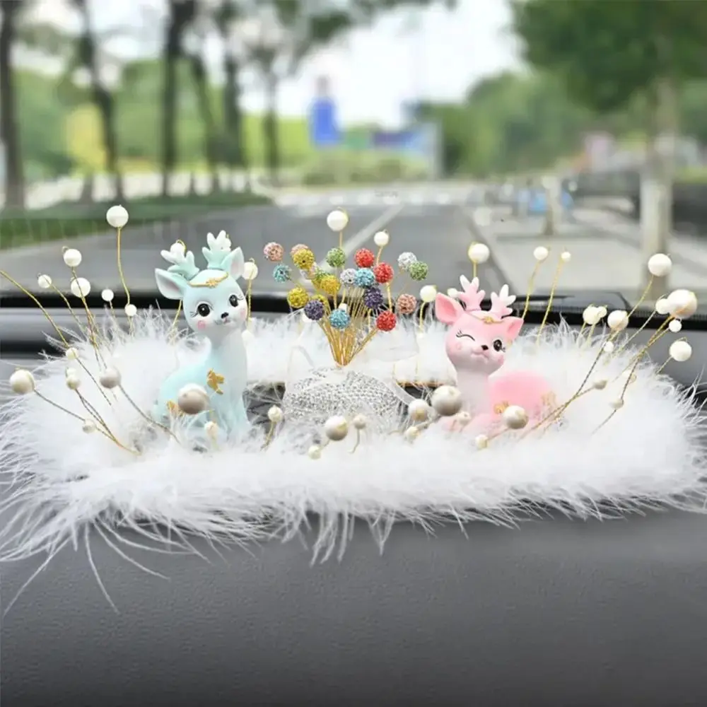 Handmade Exquisite Car Dashboar Ornament Crafted Cute Deer Ornaments Fairy Resin Auto Interior Accessories Romance Gifts