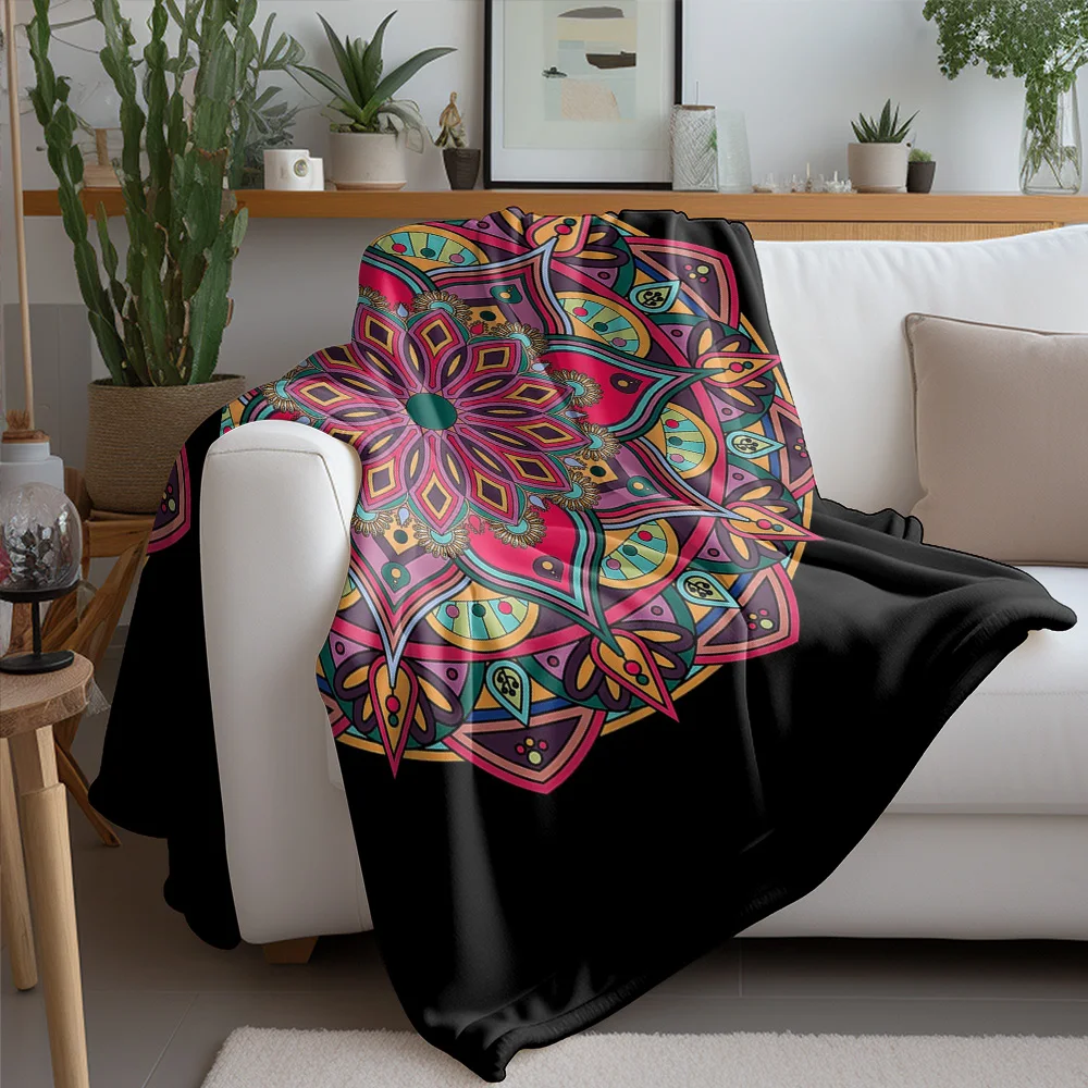 Colorful Mandala Psychedelic Geometric Print Blanket Bohemian Bedspread Abstract Floral Tapestry Vibe Blanket