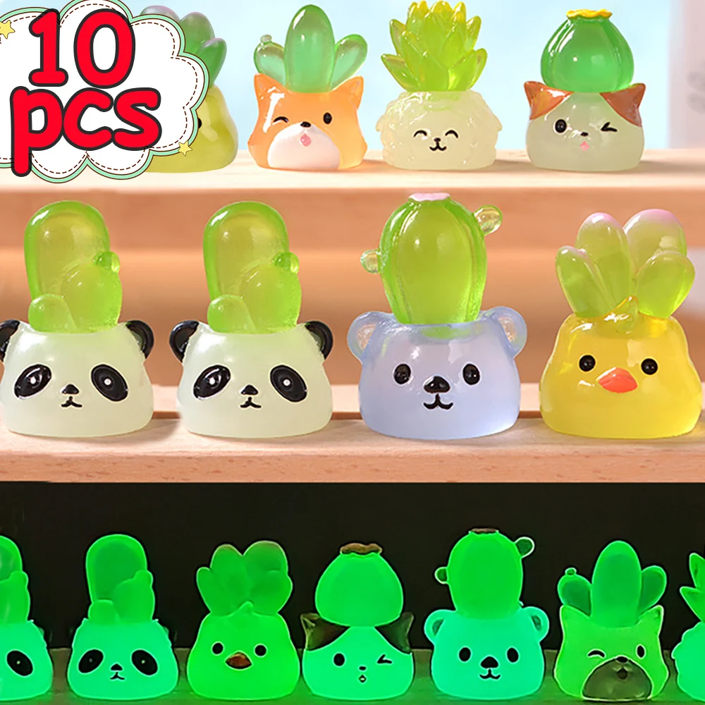 1-10PCS Mini Luminous Cactus Figurines Resin Glowing Plants Ornaments Home Garden Microlandscape DIY Crafts Decoration Supplies