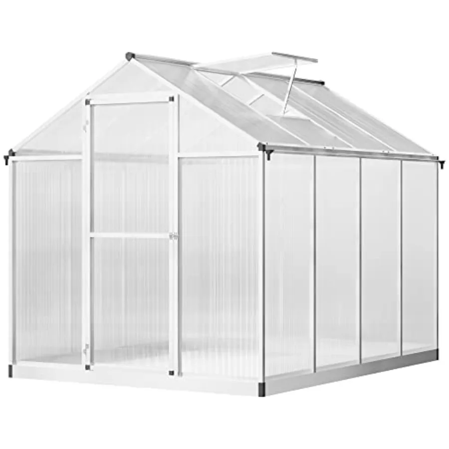 

Уличная теплица 8' x 6' с поликарбонатными панелями, зеленой крышей, вентиляционным отверстием и водосточным желобом, алюминиевый каркас, садовый домик с возможностью входа для людей, для Пенсильвании