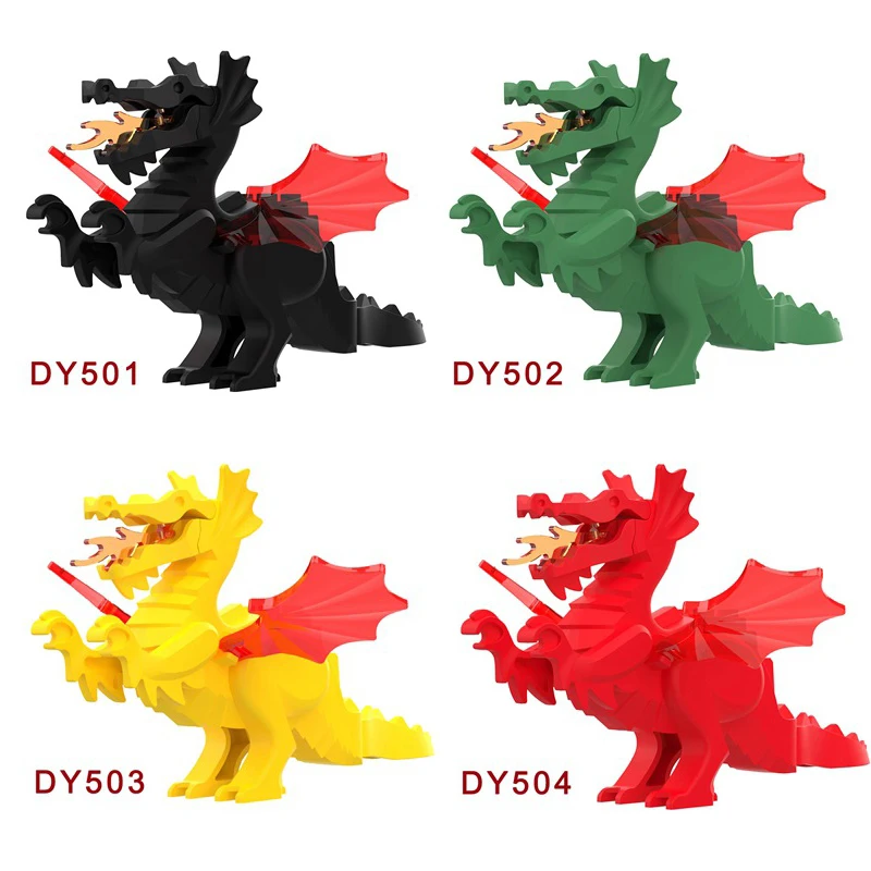 Military Building Blocks Action Solider Figures Gifts  Animals Medieval Fire Dragon Knight Horse Mount Wolf Children Toys MOC