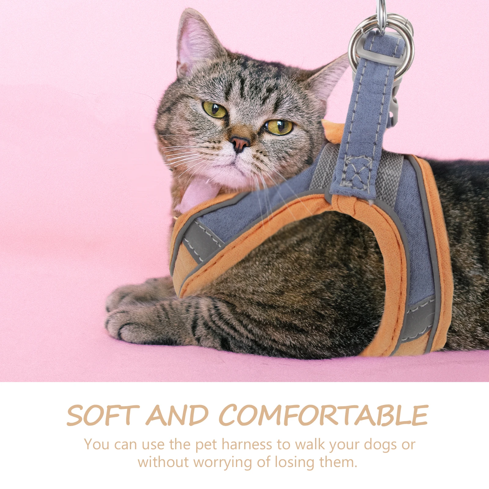 

Pet Harness Cat Dog Leash Stylish Light Brown Durable Polyester Reflective Strip Safe Walk Outdoor Mini Breeds