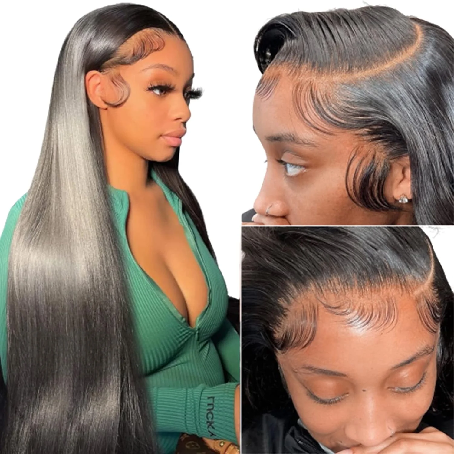 Parrucche con fronte in pizzo, capelli naturali, pizzo HD 13x4, densità 200, con ciuffo naturale e capelli baby, parrucche con fronte in pizzo trasparente 13x6, capelli naturali, per donne, senza