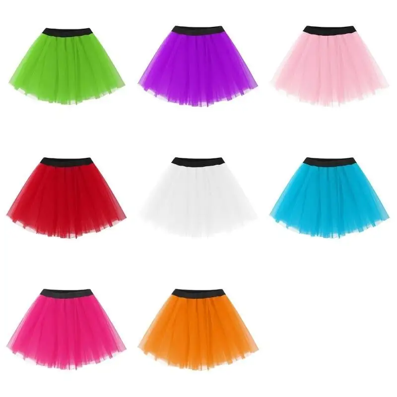 652F Women 3 Layer Tulle Skirt Pleated Ruffle Vintage 80s Dance Short Tutu Skirts
