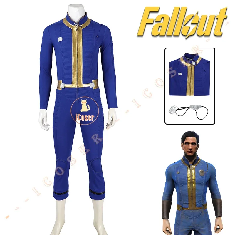 زي تنكري للرجال والنساء، بدلة نجاة، بذلة زرقاء، إكسسوارات للذراع، حفلة الهالوين، الخريف، Cos Out Vault 75