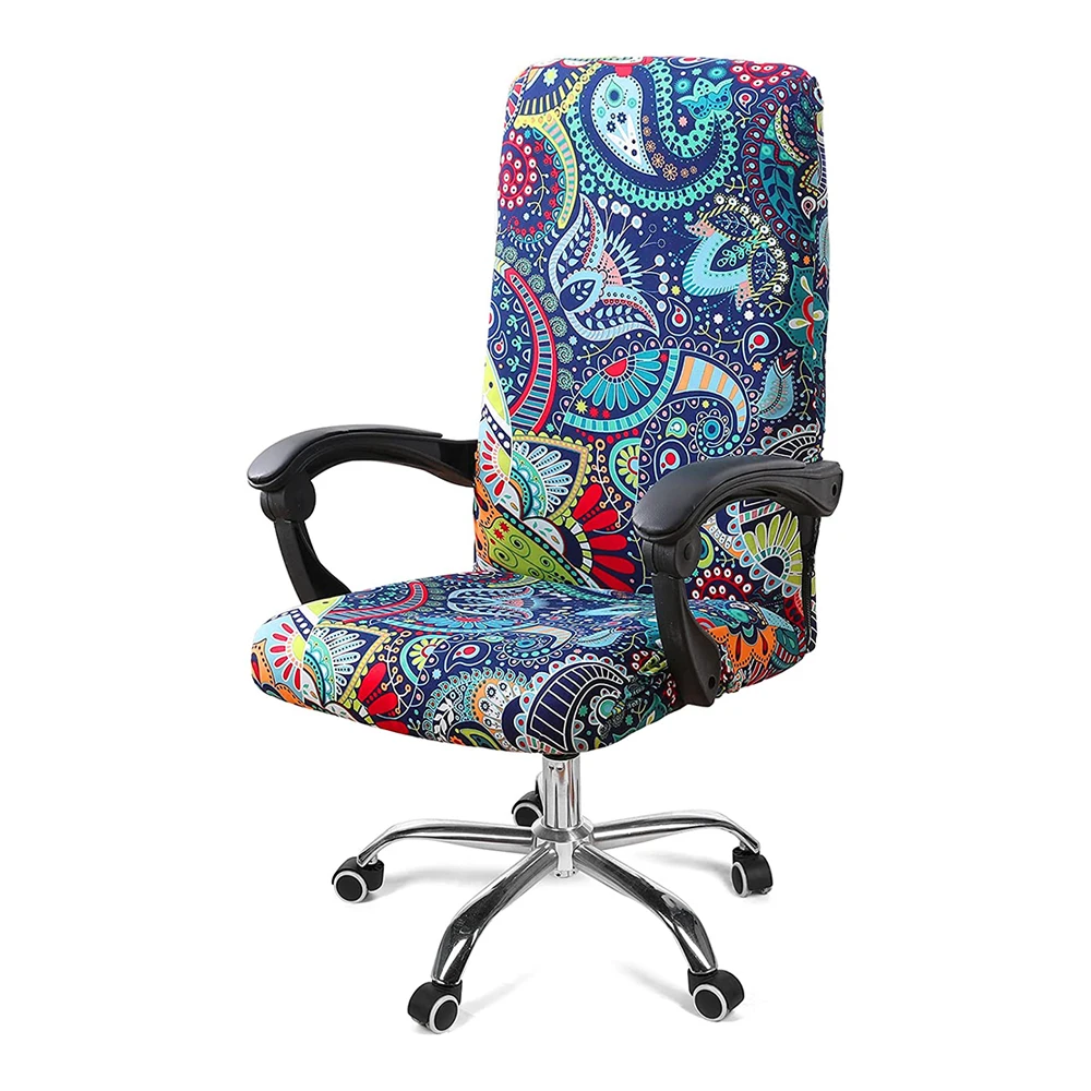 

Stretch Printed Computer Office Chair Covers Soft Fit Universal Desk Rotating Slipcovers Removable Washable Anti-Dust Spandex