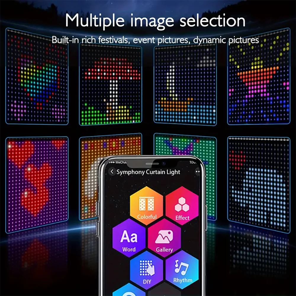 540Leds Smart Curtain Lights Programmable Music-Sync Curtain String Lights For Bedroom Backdrop Christmas Halloween Party Decor