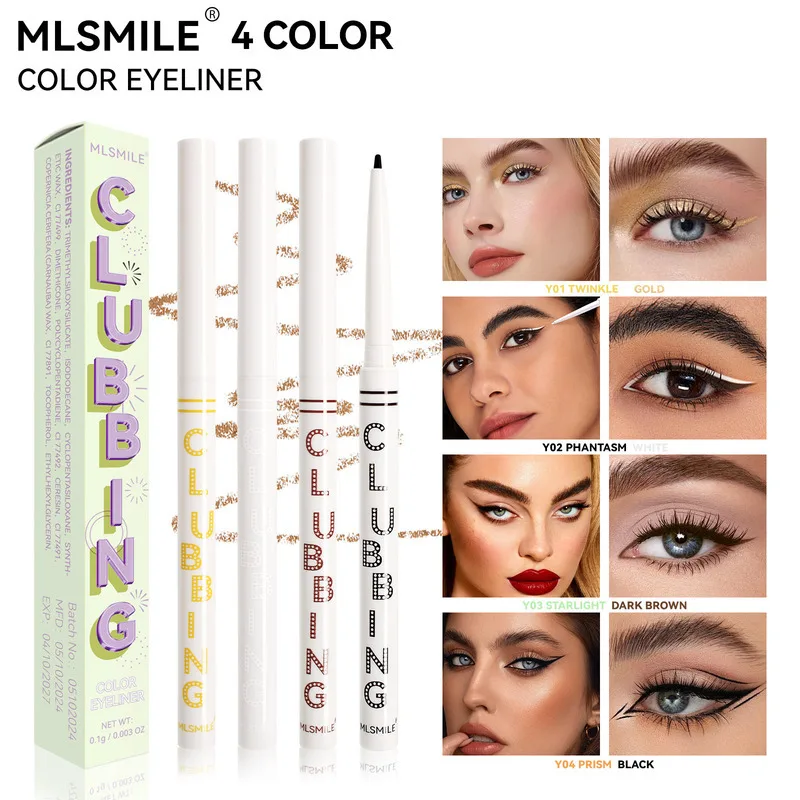 

MLSMILE 4-Color Gel Waterproof Sweatproof Long-Lasting Smudge-Proof Gold White Black Color Eyeliner Pen