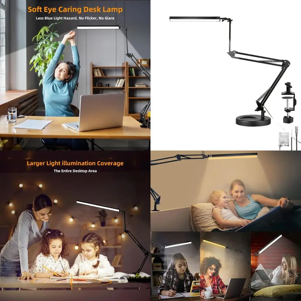 

Настольная лампа с регулируемым поворотным кронштейном и зажимом, вылет 50,7 см, основание и зажим 2-в-1, идеально подходит для офиса, рабочего стола, чтения и рисования