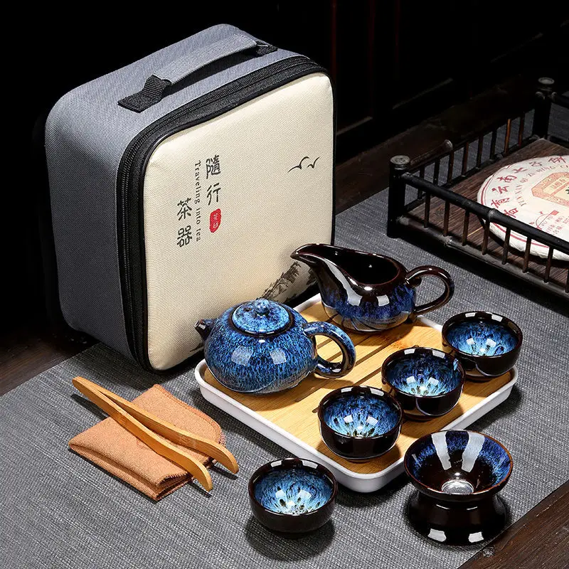 

Portable Travel Kung Fu Tea Set Set Outdoor Household Tea Set Car Ceramic Teapot Set Tea Tray Teacup