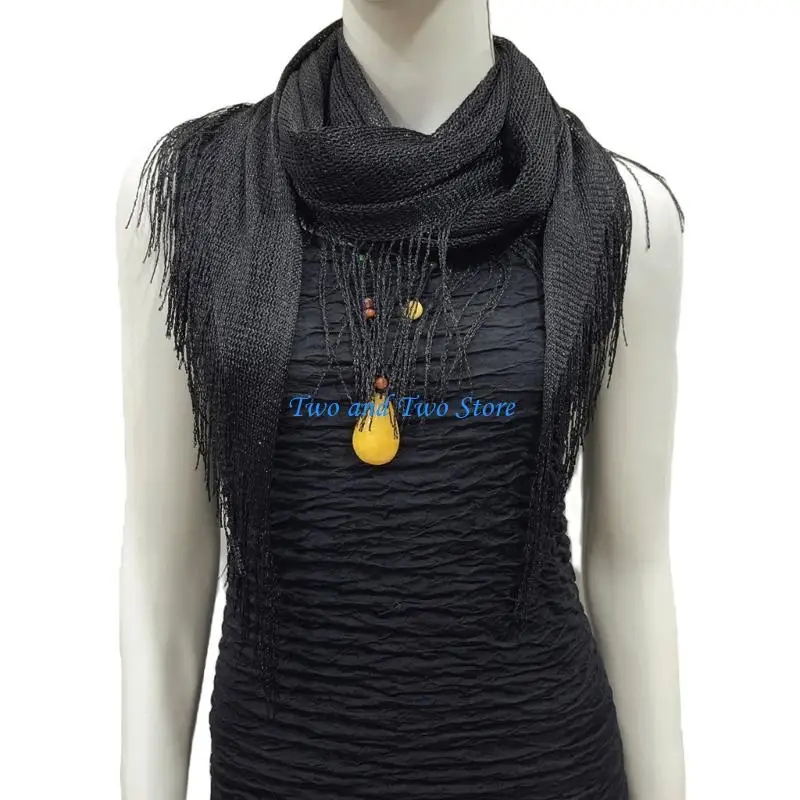 HX6F Elegant Glitters Triangular Scarf Shawl Wrap With Tassels For Women Casual Formal