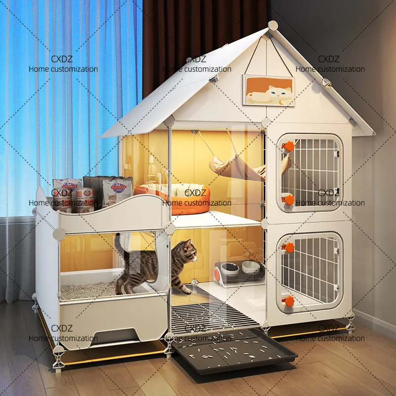 Cat villa with toilet integrated cat cage luxury cat house one bedroom one living room one bathroom large free space