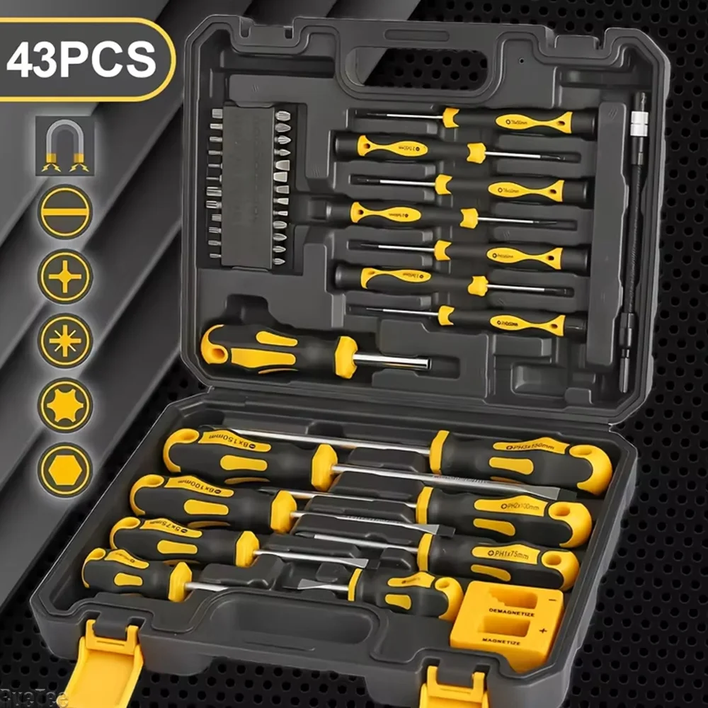 43Pcs Magnetic Screwdriver Set, Interchangeable Bits, Ergonomic Handle & Magnetic Base, Ideal for Auto & Electronics Repair