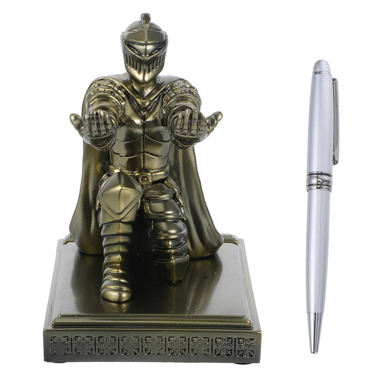 

Retro Soldier Pen Holder Statue Kneeling Knight Desk Accessory Resin Pencil Stand Office Gadgets Multifunctional Use Stable Base
