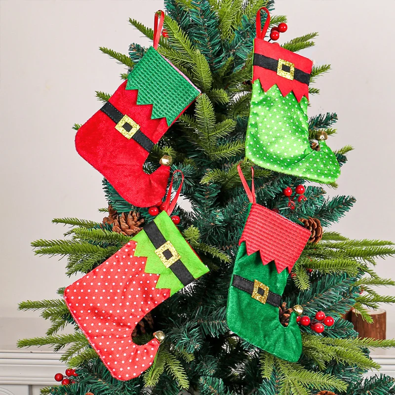 Christmas Hanging Stockings Elf Leg Stocking With Belt Home Party Christmas Tree Pendant Ornament New Year Candy Gift Bags