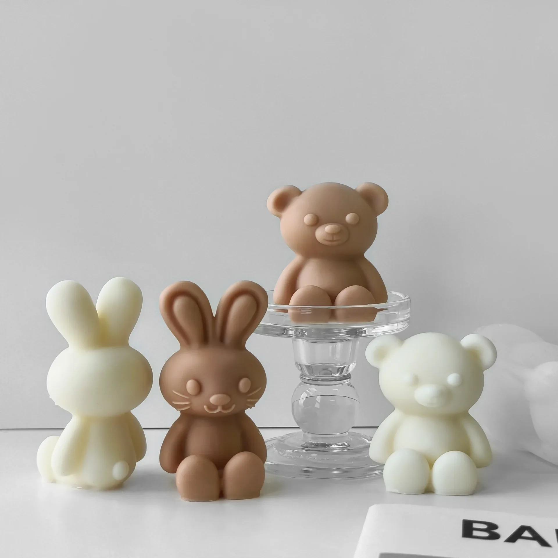 Bear Candle Silicone Mold DIY Animal Violent Bear Rabbit Mould Epoxy Resin Plaster Ornaments Handmade Soap Molds