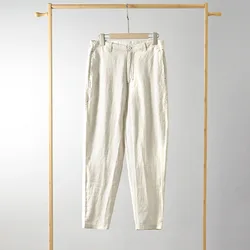 Pantalon en lin respirant, quatre couleurs, décontracté, neuf points, rétro, adt, printemps, été, nouveau, 202023