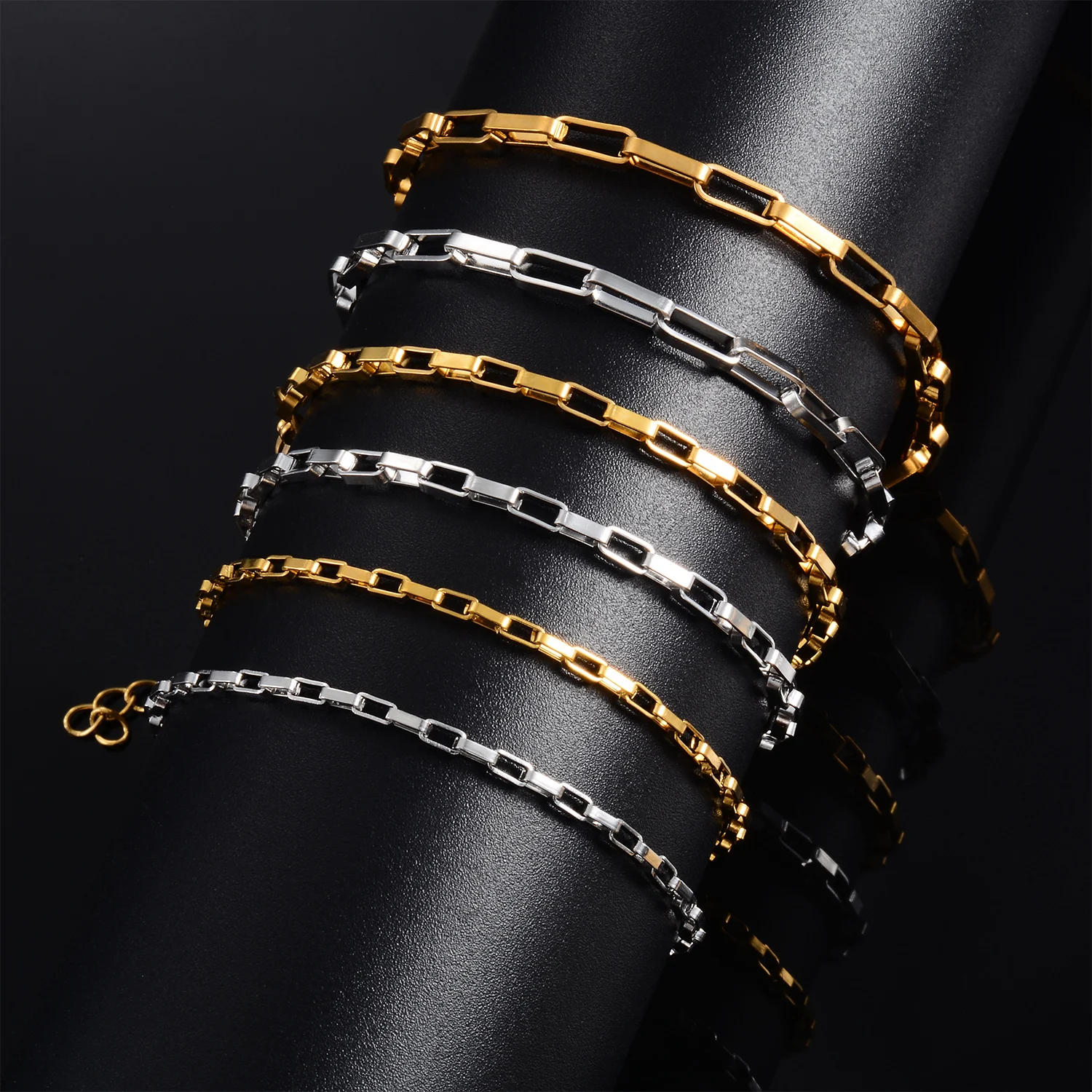 Modische Titan-Halsketten, kein Verblassen, Edelstahl, lange Kastenkette 2/2,5/3mm, massiver Metallschmuck, Geschenk – Detail 5