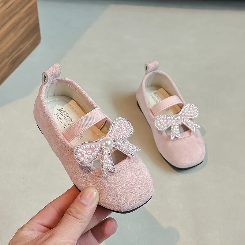 Girls Moccasins Sweet Pearls Elegant Slip-on Children Flat Shoes Soild Color Cute 2025 New Kids Loafers Non-slip Soft Comfort
