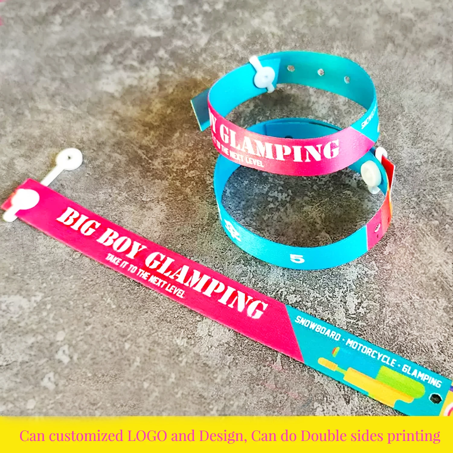 100 pcs  Punch snap lock bracelet, Custom ribbon Event wrist band Sign in Ticket concert , group build wristband waterproof