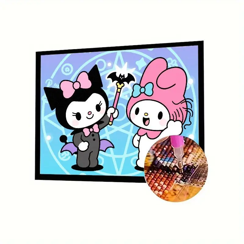 

Милый набор для алмазной живописи «сделай сам» Sanrio Kuromi & My Melody 5D — волшебная тема Хэллоуина, полная круглая дрель, стразы, вышивка, искусство для