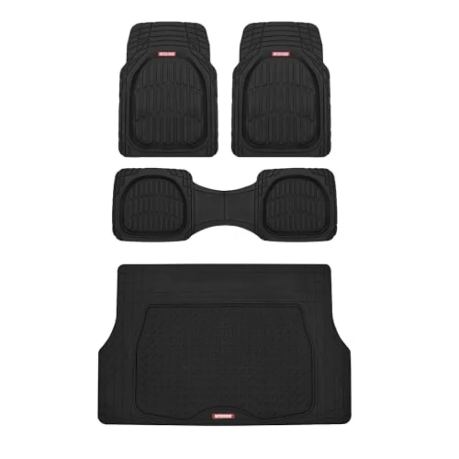 

Original FlexTough Black Rubber Car Floor Mats with Cargo Liner All Weather Automotive Floor Mats Heavy Duty Trim to Fit Design