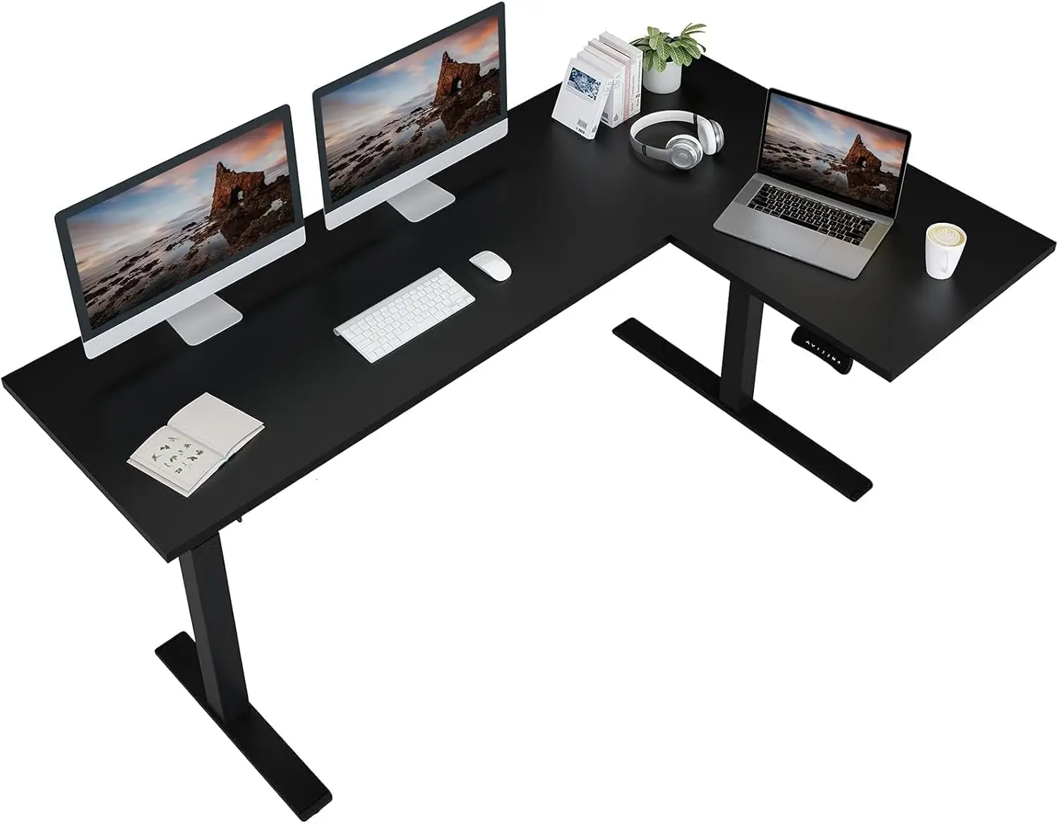 Corner Desk Dual Motor L Shaped Computer Electric Standing Sit Stand Up Height Adjustable Home Office Table with Splice Board