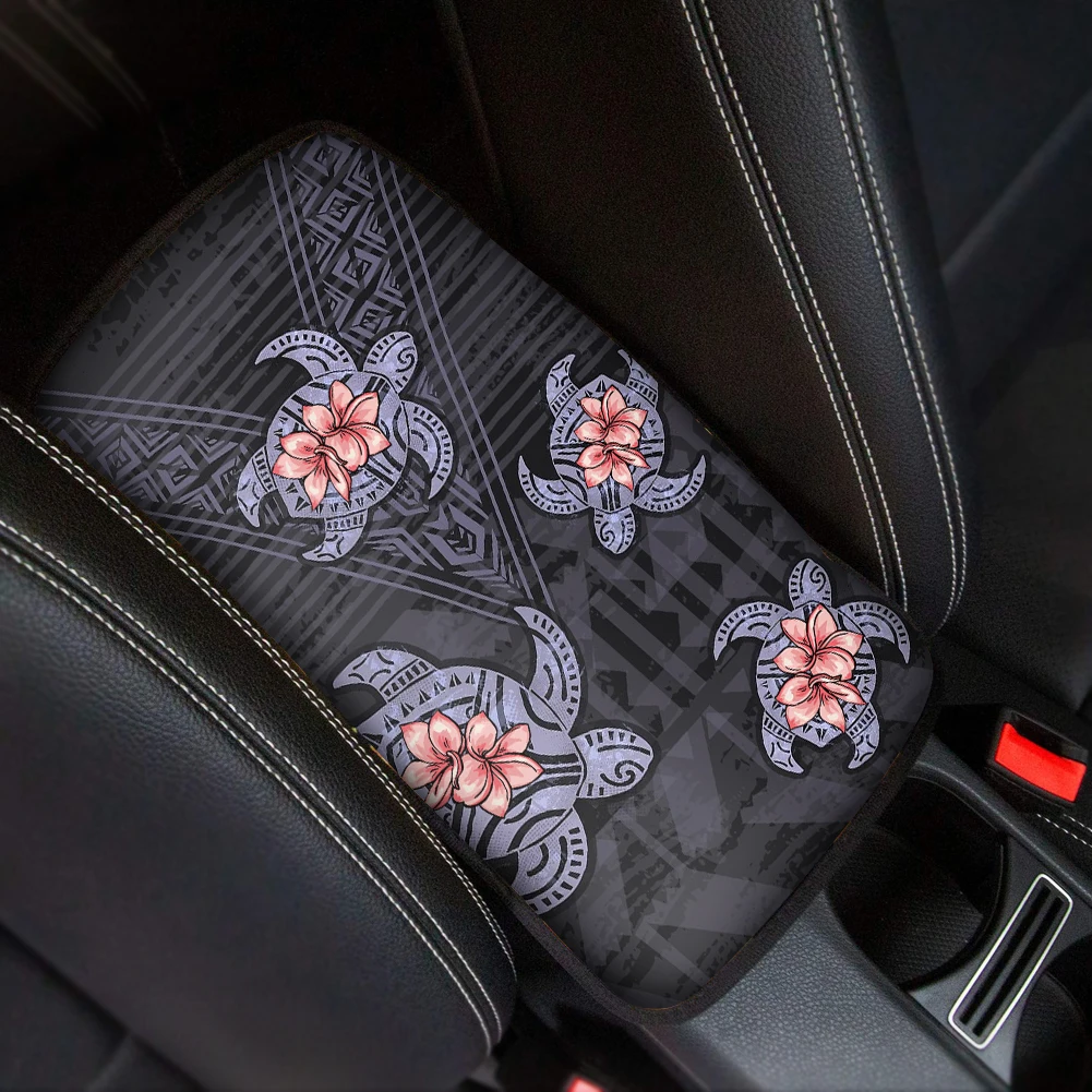 Micronesian Polynesian Turtle Plumeria Print Center Console Cover Pad Universal Car Interior Accessories Automobiles Armrest Pad