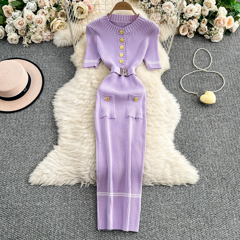 YuooMuoo marka moda damska sukienka 2025 lato z paskiem Bodycon długi sweter sukienka elegancka biurowa damska sukienka ołówkowa Party Vestidos