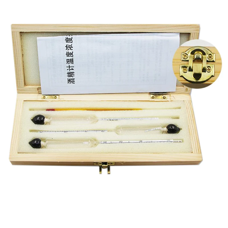 Hydrometer Tester Wooden Box Alcoholmeter Alcohol Meter Wine Meter Thermometer