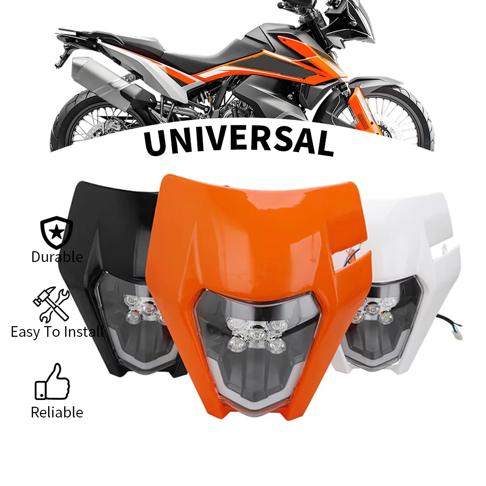 ユニバーサルledヘッドライトプレートヘッドランプライトktm-exc-excf-sx-sxf-xcf-xcfw-125-250-350-450エンデューロダートバイクマスクオートバイ用