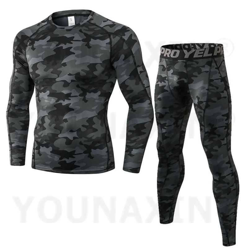 Men Camo Green Fitness Sports Shorts Tights Short-sleeved Long-sleeved Running Sets Training Quick Drying Trousers S M L XL 2XL