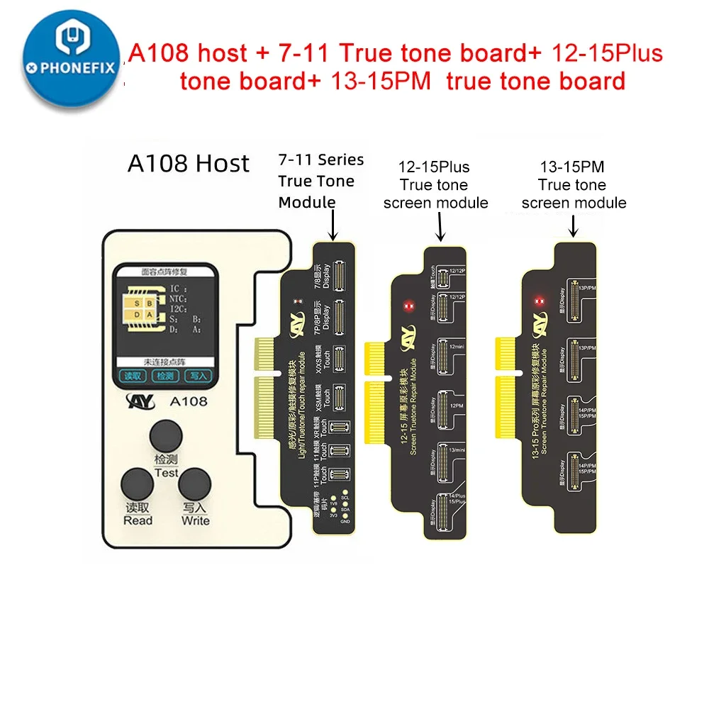 AY A108 True Tone Repair Module A108 BOX Programmer For iPhone 11 12 13 14 15 Pro Max Original Color and Third-party Screen Repa