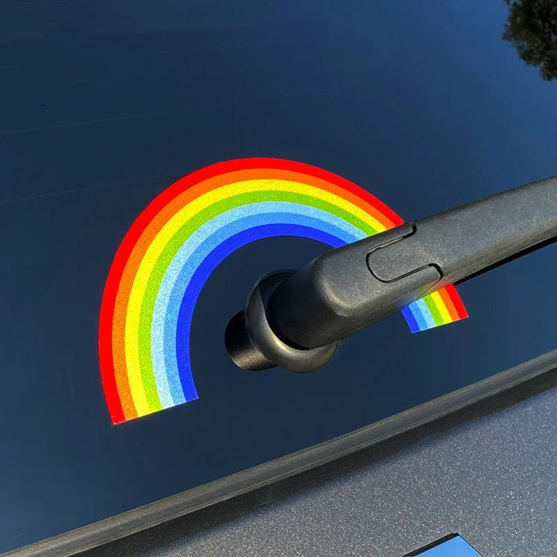 

1pc Car stickers rear windshield wipers cute rainbow reflective stickers personalized decorations colorful stickers