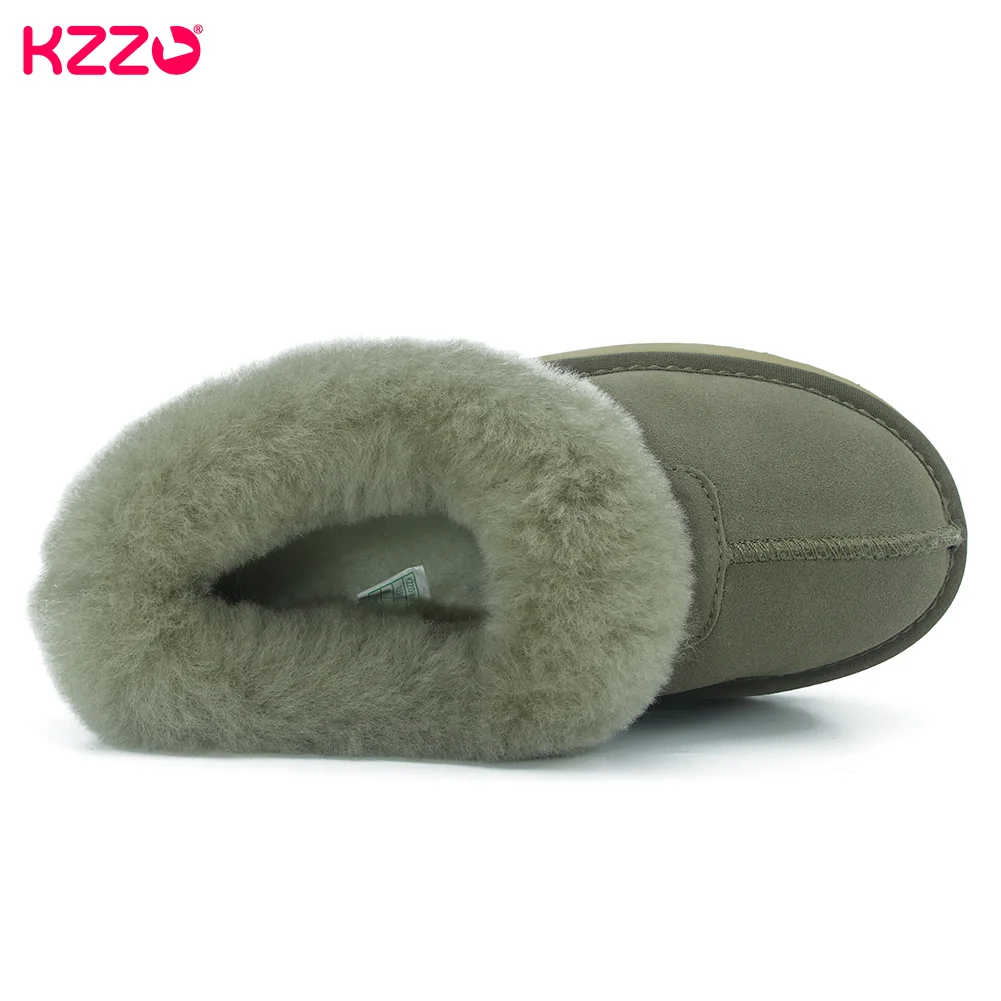 KZZO Fashion Winter Ultra Mini Women Platform Snow Boots Sheepskin Natural Wool Fur Shallow Casual Ankle Warm Shoes Thick sole