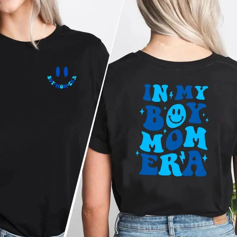 In My Boy Mom Era Letter Printed Top Summer New Women Sleeve Fashion Cotton T-shirt New Loose Y2K Top Couple Personality T-Shirt