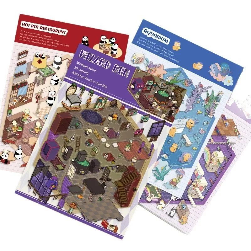 PET Cartoon Scenery Stickers Cute Miniature World 3D House Decompression DIY Scene Hand Account Stickers